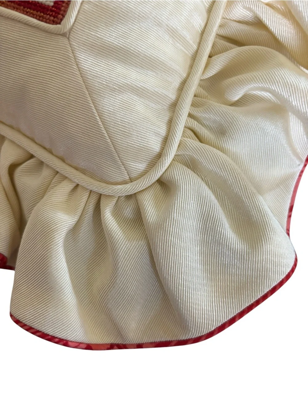 VTG Needlepoint Ruffle Trim Floral Throw Accent Pillow 14X14 Cottagecore Country